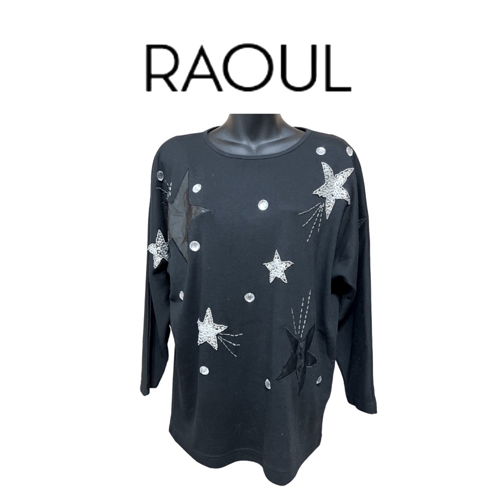 RAOUL BLACK TOP WITH CRYSTAL AND SEQUIN DESIGN